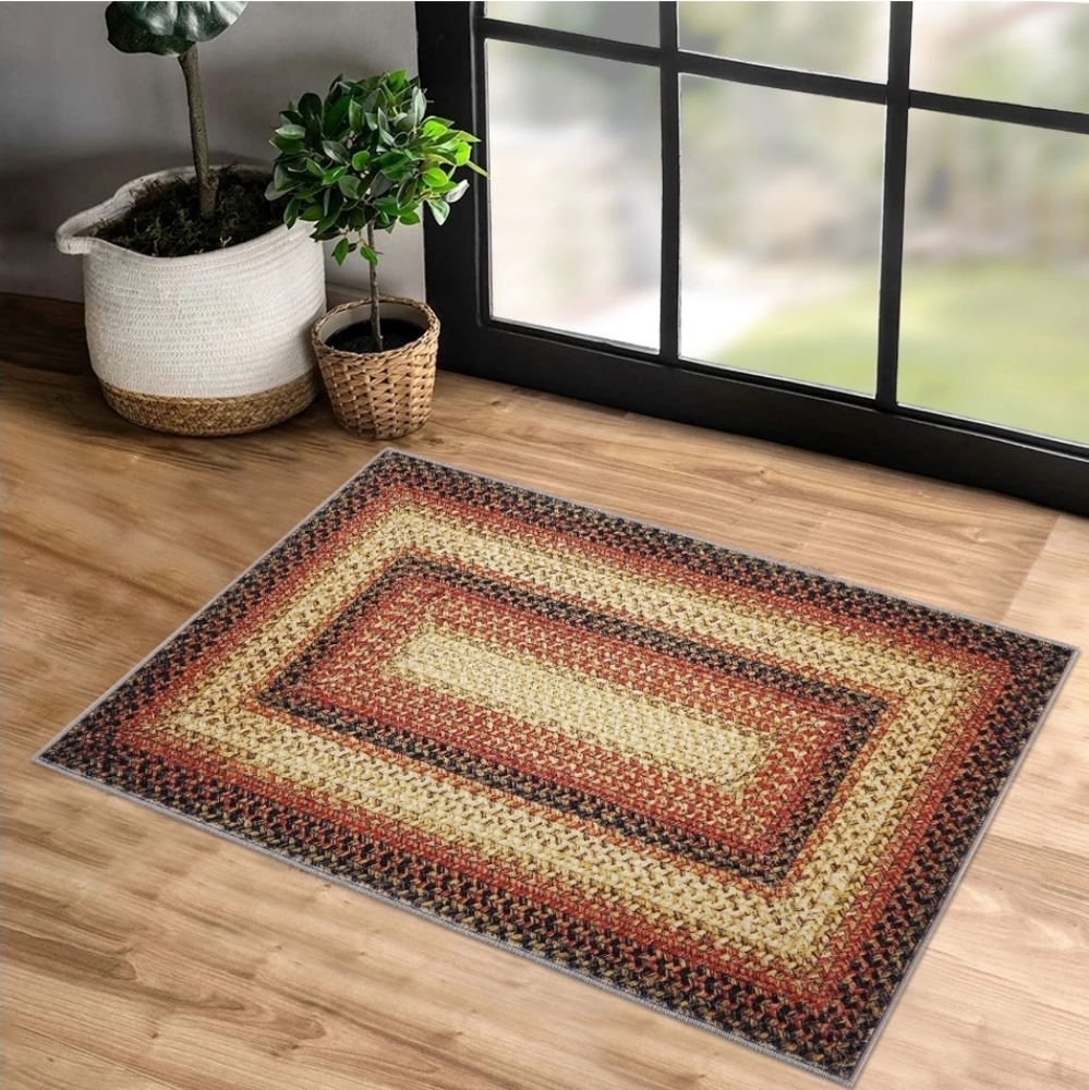 Brand New! Garvee washable Braided Print boho warm tones 3 x 5 area rug